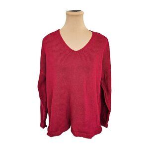 Eileen Fisher Red Knit Loose Fit Cotton Sweater Sz M